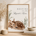 Christian nursery wall art printable with resting deer and Shepherd's Care faith inspired design