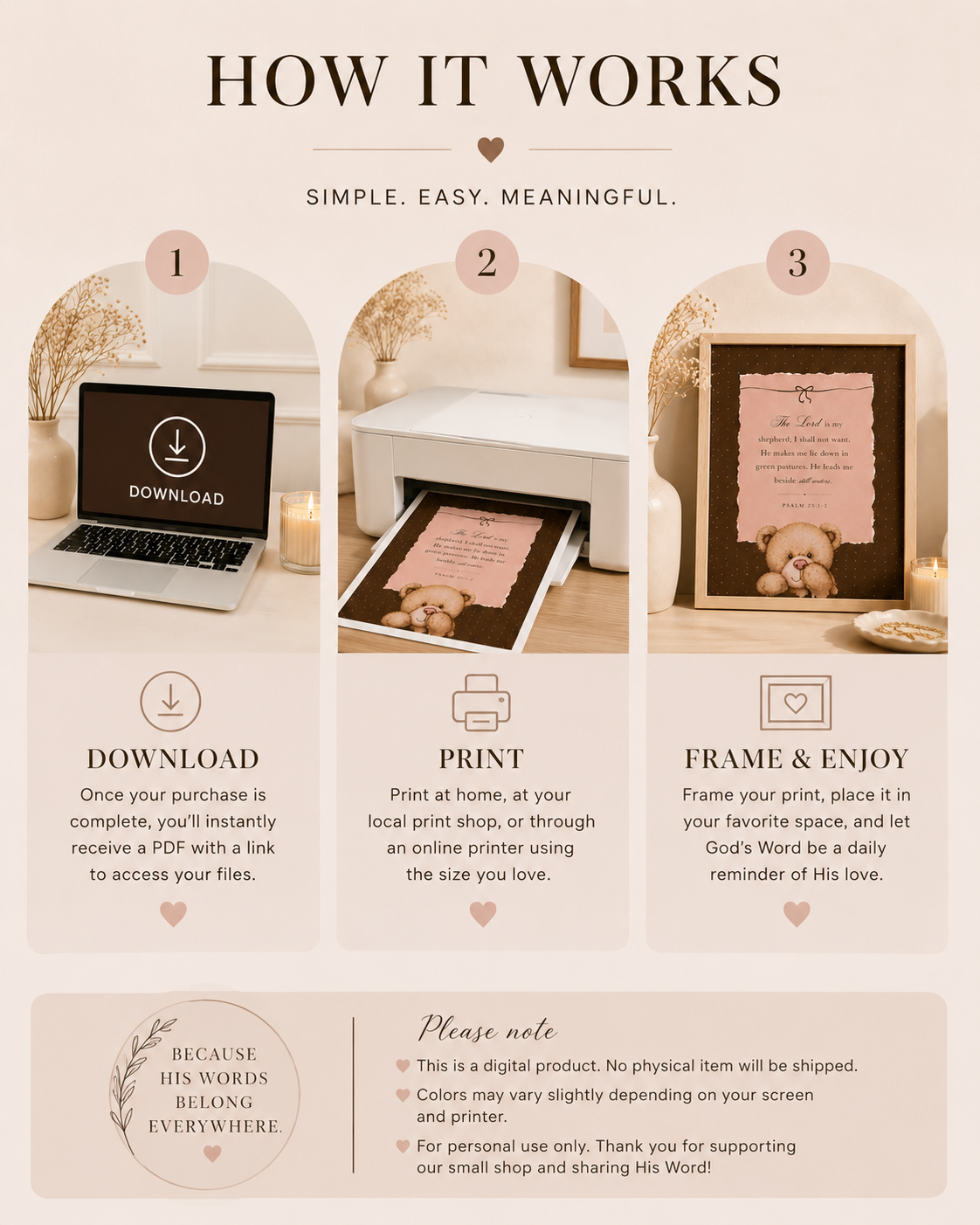 Psalm 23 Christian printable wall art digital download printing and framing guide