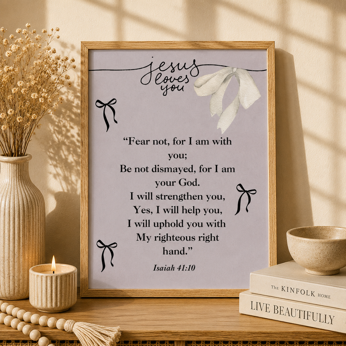 Lavender Isaiah 41:10 printable Christian wall art with Jesus Loves You Scripture design