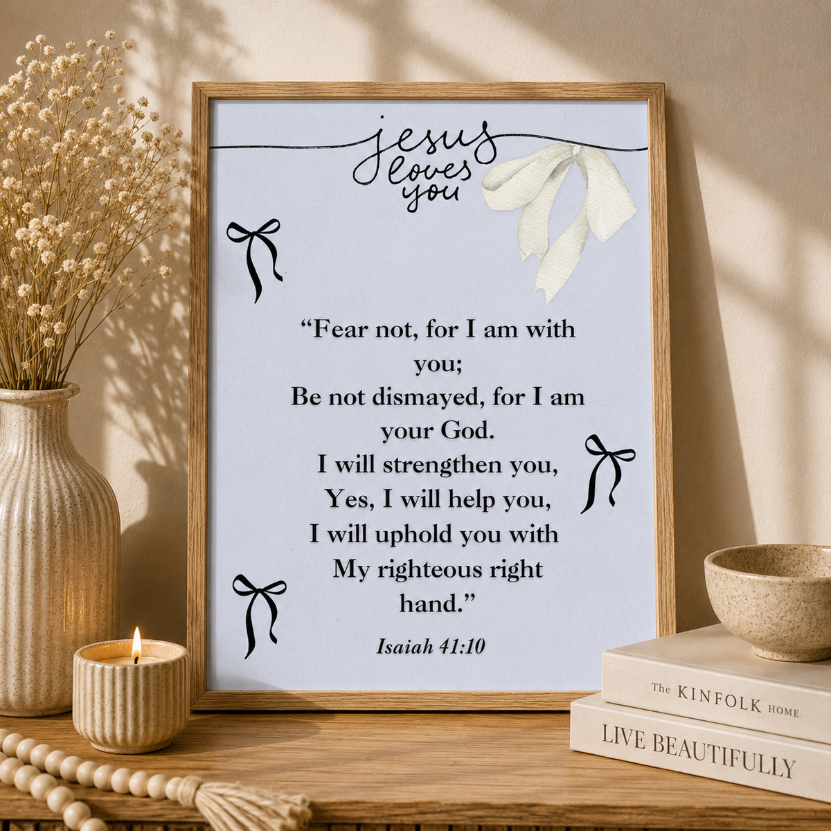 Light blue Isaiah 41:10 Christian printable wall art with Jesus Loves You Bible verse design