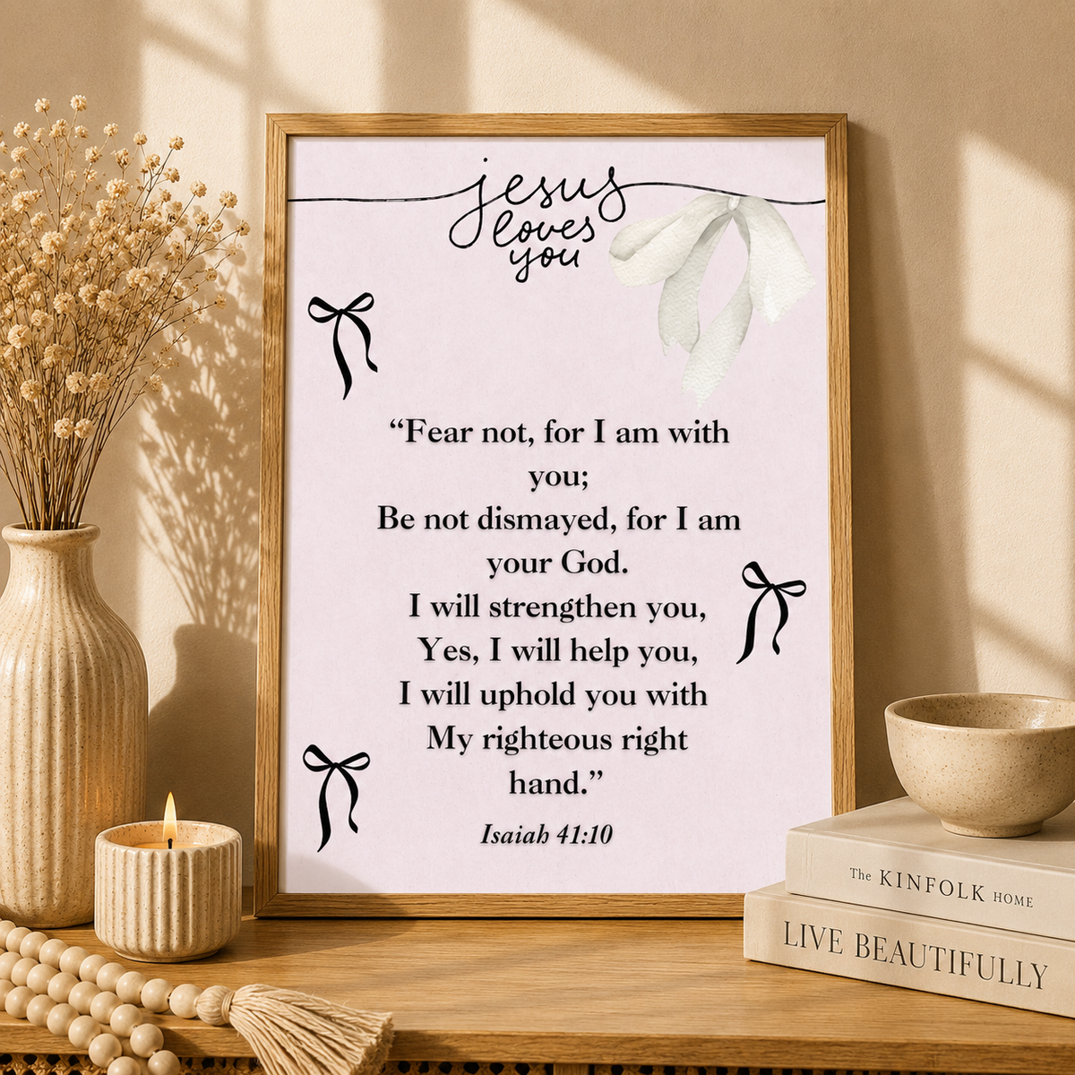 Pink Isaiah 41:10 Christian printable wall art with Jesus Loves You Bible verse design