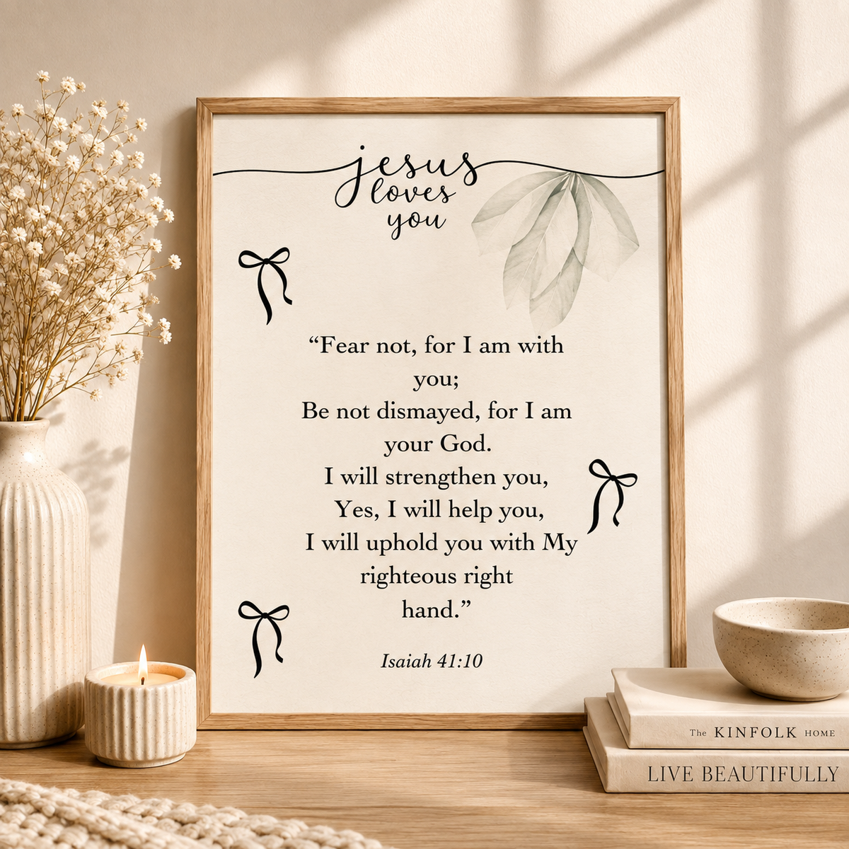 White Isaiah 41:10 Christian printable wall art with Jesus Loves You Bible verse design