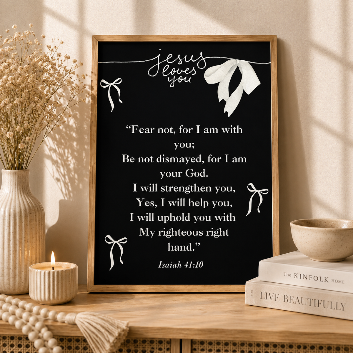 Black Isaiah 41:10 printable Christian wall art with Jesus Loves You Bible verse design